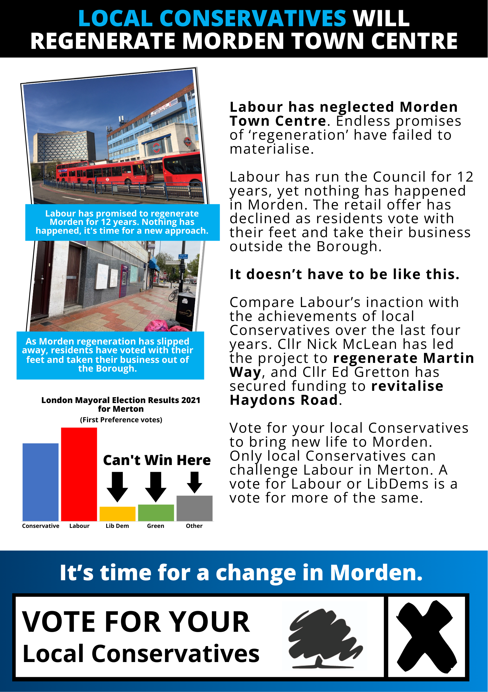 information on how local Conservatives will regenerate Morden town centre.